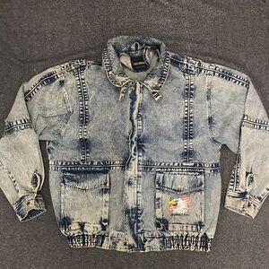 Prince Bernardo Light Wash Denim Jacket Asphalt Animal Biker Motorcycle Decal XL